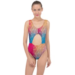 Multicolored Geometric Origami Idea Pattern Center Cut Out Swimsuit by Jancukart