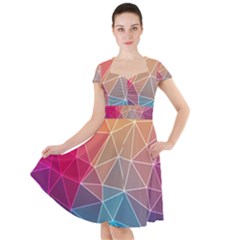 Multicolored Geometric Origami Idea Pattern Cap Sleeve Midi Dress by Jancukart