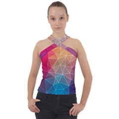 Multicolored Geometric Origami Idea Pattern Cross Neck Velour Top