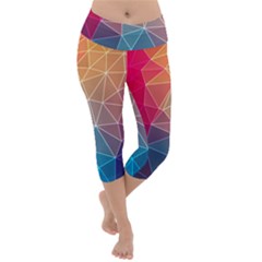 Multicolored Geometric Origami Idea Pattern Lightweight Velour Capri Yoga Leggings by Jancukart