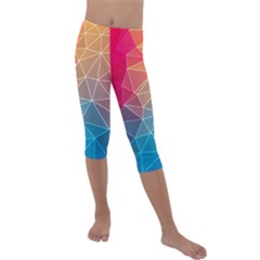 Multicolored Geometric Origami Idea Pattern Kids  Lightweight Velour Capri Leggings 