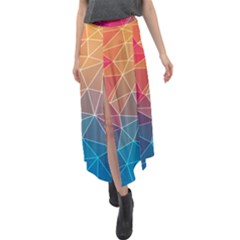 Multicolored Geometric Origami Idea Pattern Velour Split Maxi Skirt by Jancukart