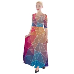 Multicolored Geometric Origami Idea Pattern Half Sleeves Maxi Dress