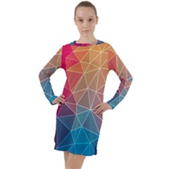 Multicolored Geometric Origami Idea Pattern Long Sleeve Hoodie Dress by Jancukart