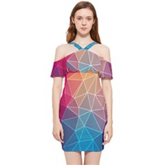 Multicolored Geometric Origami Idea Pattern Shoulder Frill Bodycon Summer Dress by Jancukart