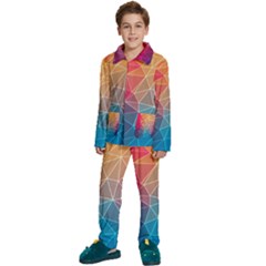 Multicolored Geometric Origami Idea Pattern Kids  Long Sleeve Velvet Pajamas Set