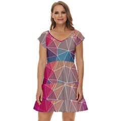 Multicolored Geometric Origami Idea Pattern Short Sleeve Tiered Mini Dress