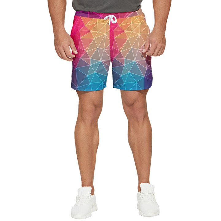 Multicolored Geometric Origami Idea Pattern Men s Runner Shorts