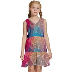 Multicolored Geometric Origami Idea Pattern Kids  Sleeveless Tiered Mini Dress by Jancukart