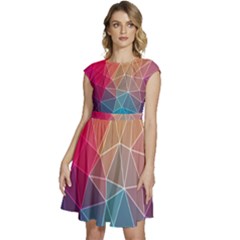 Multicolored Geometric Origami Idea Pattern Cap Sleeve High Waist Dress by Jancukart