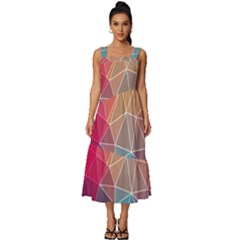 Multicolored Geometric Origami Idea Pattern Square Neckline Tiered Midi Dress by Jancukart