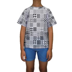 Black And White Geometric Patterns Kids  Short Sleeve Swimwear