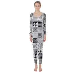 Black And White Geometric Patterns Long Sleeve Catsuit