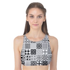 Black And White Geometric Patterns Tank Bikini Top