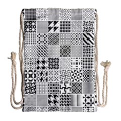 Black And White Geometric Patterns Drawstring Bag (large)