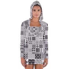 Black And White Geometric Patterns Long Sleeve Hooded T-shirt