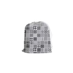 Black And White Geometric Patterns Drawstring Pouch (xs)