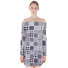 Black And White Geometric Patterns Long Sleeve Off Shoulder Dress