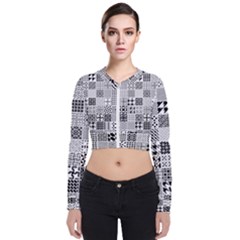 Black And White Geometric Patterns Long Sleeve Zip Up Bomber Jacket