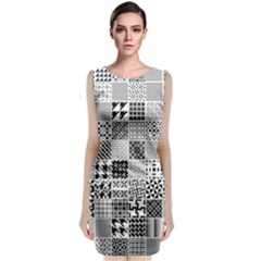 Black And White Geometric Patterns Sleeveless Velvet Midi Dress