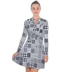 Black And White Geometric Patterns Long Sleeve Panel Dress