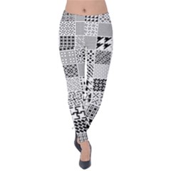 Black And White Geometric Patterns Velvet Leggings