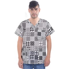 Black And White Geometric Patterns Men s V-neck Scrub Top