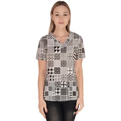 Black And White Geometric Patterns Women s V-neck Scrub Top