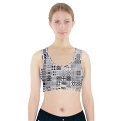 Black And White Geometric Patterns Sports Bra With Pocket