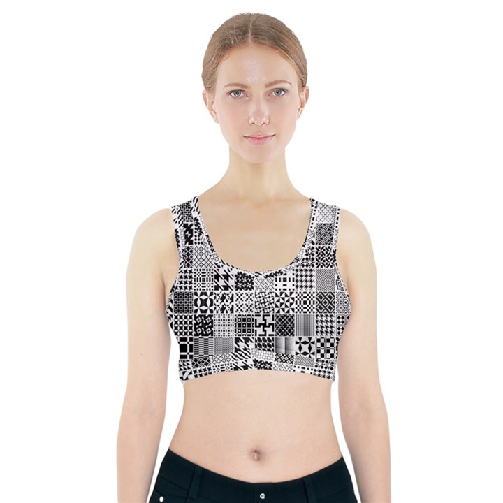 Black And White Geometric Patterns Sports Bra With Pocket