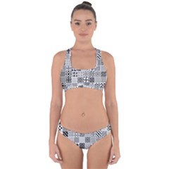 Black And White Geometric Patterns Cross Back Hipster Bikini Set