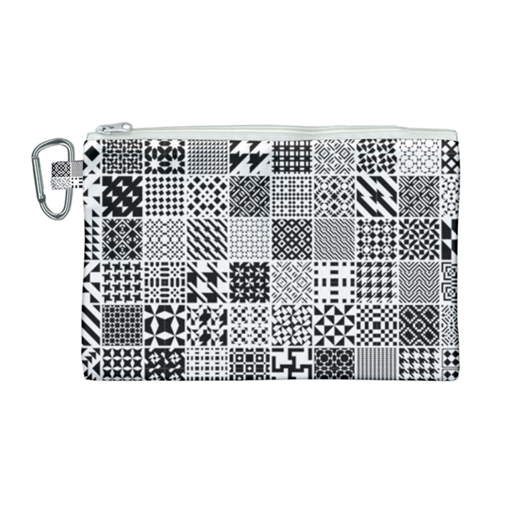 Black And White Geometric Patterns Canvas Cosmetic Bag (Large)