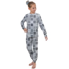 Black And White Geometric Patterns Kids  Long Sleeve Set 