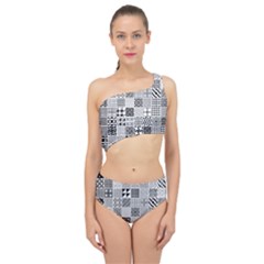 Black And White Geometric Patterns Spliced Up Two Piece Swimsuit