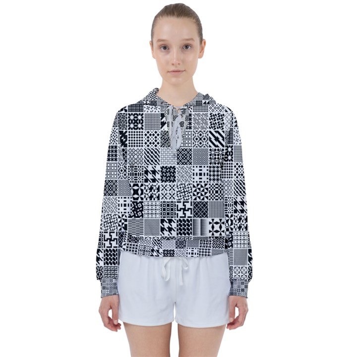 Black And White Geometric Patterns Women s Tie Up Sweat