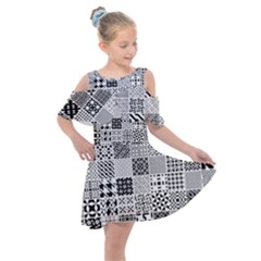 Black And White Geometric Patterns Kids  Shoulder Cutout Chiffon Dress