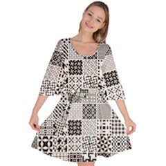 Black And White Geometric Patterns Velour Kimono Dress by Jancukart