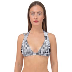 Black And White Geometric Patterns Double Strap Halter Bikini Top