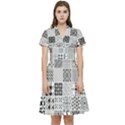 Black And White Geometric Patterns Short Sleeve Waist Detail Dress View1