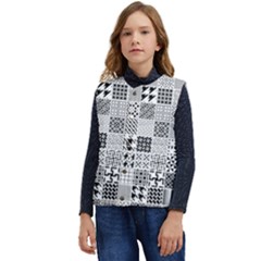 Black And White Geometric Patterns Kid s Short Button Up Puffer Vest	