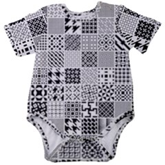 Black And White Geometric Patterns Baby Short Sleeve Bodysuit by Jancukart