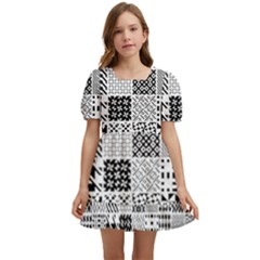 Black And White Geometric Patterns Kids  Short Sleeve Dolly Dress