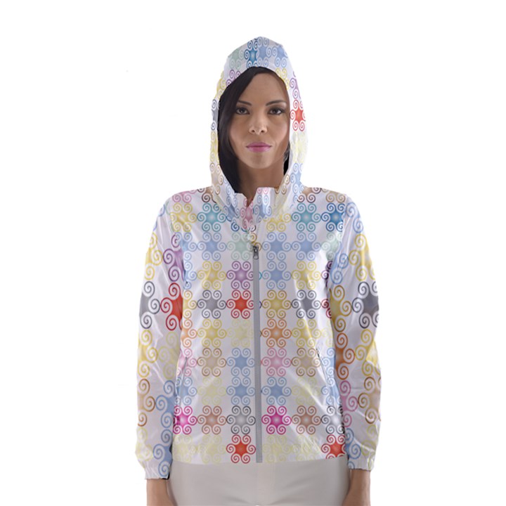 Spirals Twirls Abstract Geometric Art Pattern Women s Hooded Windbreaker