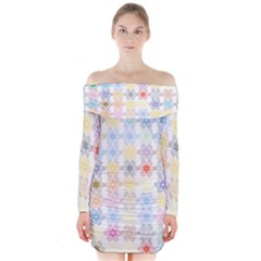 Spirals Twirls Abstract Geometric Art Pattern Long Sleeve Off Shoulder Dress