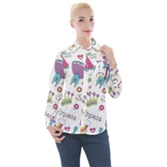 Princess Element Background Material Women s Long Sleeve Pocket Shirt