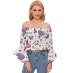 Princess Element Background Material Off Shoulder Flutter Bell Sleeve Top