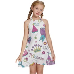 Princess Element Background Material Kids  Halter Collar Waist Tie Chiffon Dress by Jancukart