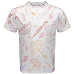 Weather Umbrella Rain Cloud Seamless Doodle Pattern Men s Cotton Tee