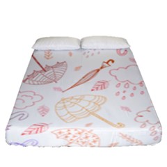 Weather Umbrella Rain Cloud Seamless Doodle Pattern Fitted Sheet (Queen Size)