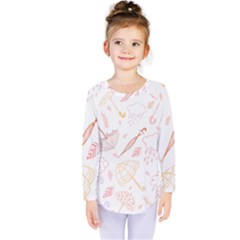 Weather Umbrella Rain Cloud Seamless Doodle Pattern Kids  Long Sleeve Tee